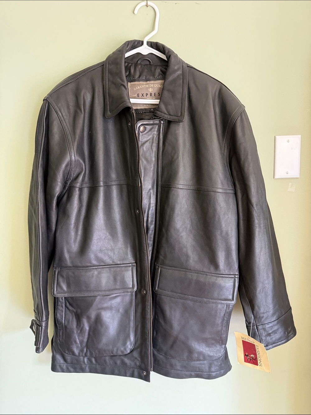 Express full leather heavy front pocket jacket zipper new